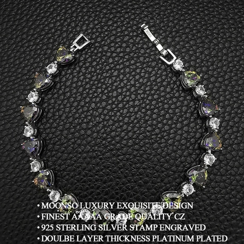 Luxury Copper Colorful Heart Shaped Rhinestone Bracelet For Women Fashion Jewelry Elegant Multi Color Mystic Topaz Style