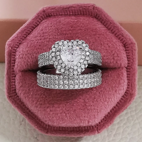 Luxus Kupfer Strass Stapelbar Ring Set Geometrisch Rund Hochzeit Verlobungsringe Für Damen Schmuck Geschenk
