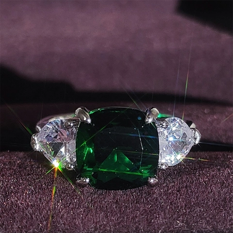 Vintage Emerald Green Copper Ring For Women Gold Silver Plated Square Cubic Zirconia Statement Ring Wedding Jewelry Gift