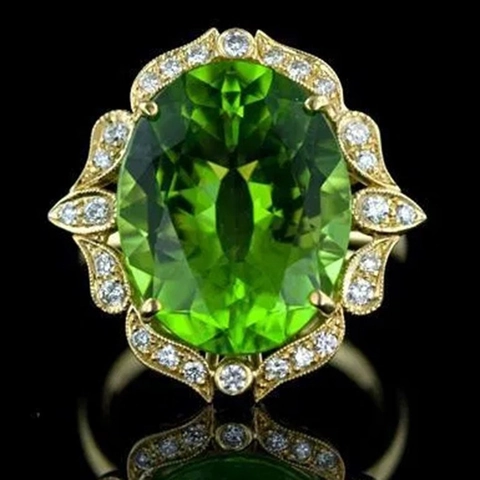 Luxury Vintage Copper Oval Green Zirconia Wedding Ring For Women Gold Plated Elegant Bridal Party Fashion Finger Jewelry