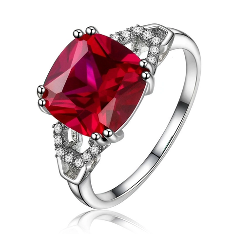 Luxury Cushion Cut Zircon Copper Ring For Women Vintage Inlaid Sapphire Blue Ruby Red Emerald Green Wedding Jewelry Ring