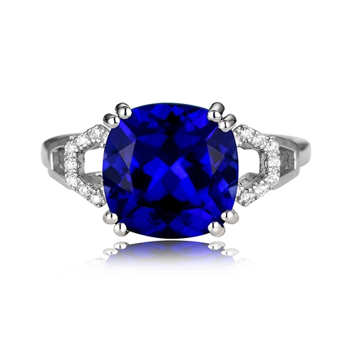 Luxury Cushion Cut Zircon Copper Ring For Women Vintage Inlaid Sapphire Blue Ruby Red Emerald Green Wedding Jewelry Ring