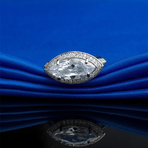 Marquise Cut Zircon Engagement Ring Platinum Plated Copper Punk Style Halo Finger Ring For Women Wedding Party Jewelry