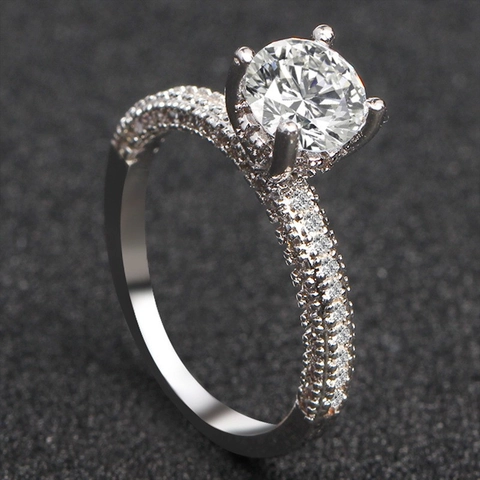 Women Fashion Copper Zirconia Ring Engagement Proposal Shiny Round Inlaid Luxury Jewelry Gift For Ladies Silver Rose Gold