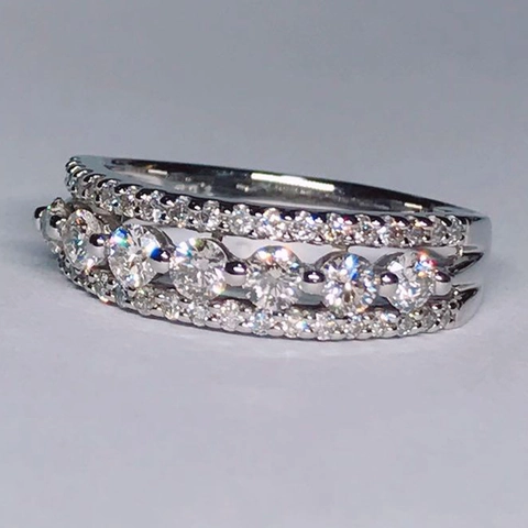 Elegant Multi Row Cubic Zirconia Ring Copper White Gold Color Hollow Pave Setting Fashion Jewelry For Women