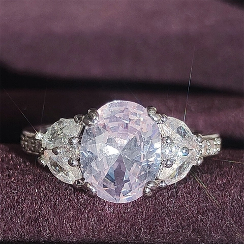 Lussuoso Anello a Tre Pietre con Zirconia Blu Chiaro Ovale per Donna Rame Placcato Oro Argento Gioielli Matrimonio