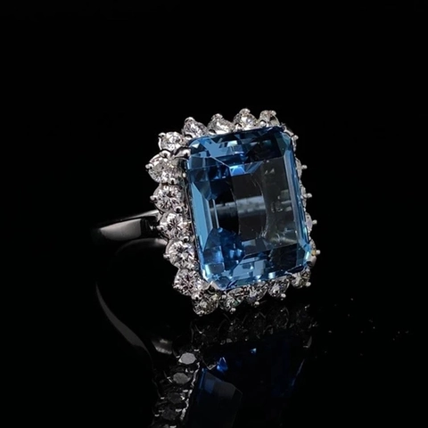 Luxury Princess Square Cut Blue Simulated Sapphire Rhinestone Copper Halo Ring For Women Wedding Engagement Party Jewelry