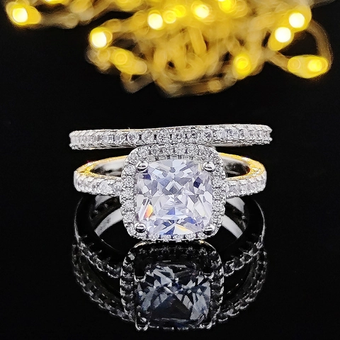 Luxurious Cushion Cut Square Rhinestone Copper Rings For Women Electroplated Engagement Wedding Fashion Jewelry Finger Rings