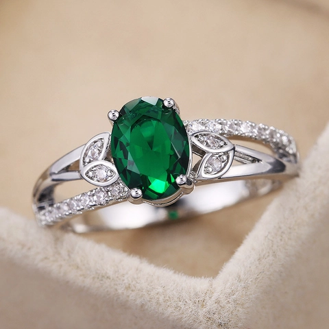 Anillo De Cobre Vintage Zirconia Ovalado Para Mujer Plateado Diseño Hoja Lujo Anillo Dedo Calado Joyería Boda Banquete Regalo