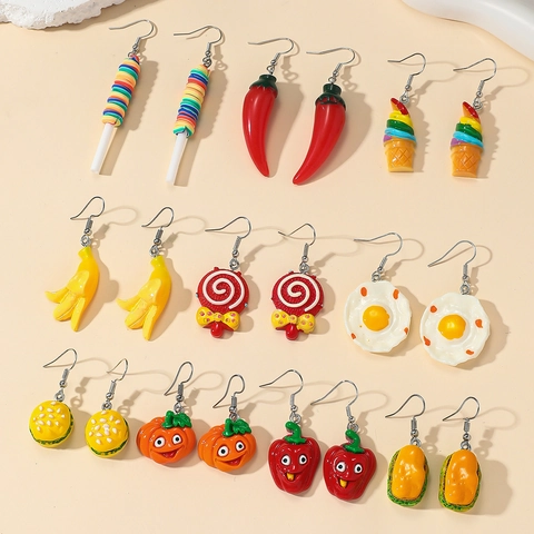 Creative Funny Acrylic Food Earrings For Women Girls Cute Cartoon Burger Chili Pumpkin Lollipop Drop Dangle Earrings Fashion Jewelry Gift
