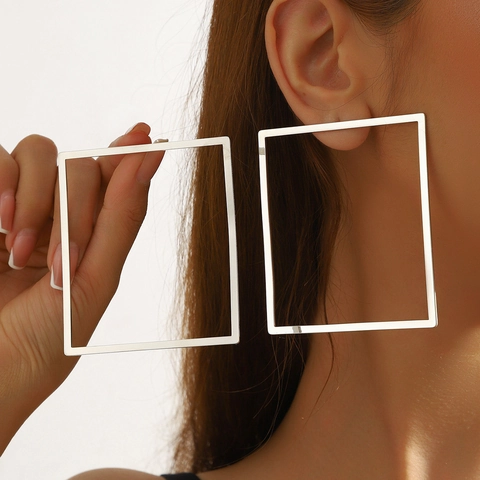 Minimalist Oversized Square Frame Alloy Hoop Earrings With Stainless Steel Earring Post Large Geometric Earrings For Women