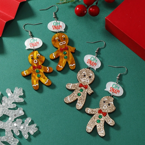 Weihnachten Lebkuchenmann Acryl Ohrhänger Lustig Oh Snap Dialog Glitzer Feiertags-Party Schmuck Für Damen Mädchen