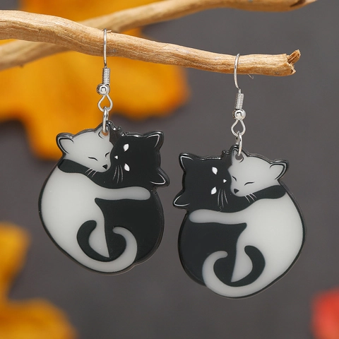 Vintage Halloween Acrylic Earrings Set Black Cat Skeleton Spider Rhinestone Drop Stud Earrings For Women Gothic Jewelry