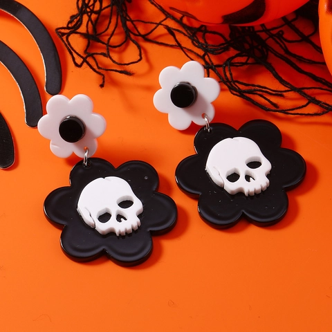 Pendientes Colgantes de Acrílico Gótico de Halloween Punk Calavery Flor Luna Murciélago Fantasma Poste de Acero Inoxidable Joyería Mujer