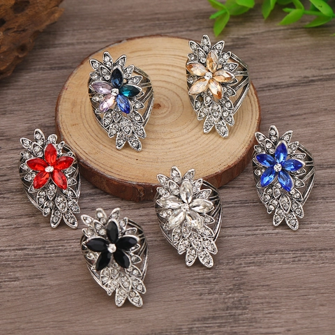 Anillo Abierto de Flor de Aleación Vintage para Mujer Bohemio Plata Oro Antiguo Strass Ajustable Geométrico Floral Joyería Anillo Regalo