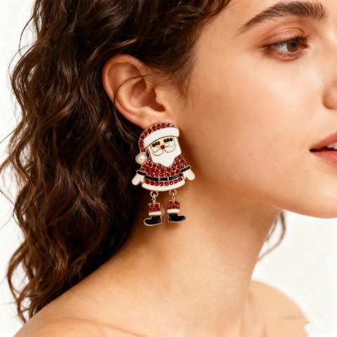 Christmas Alloy Rhinestone Earrings Santa Claus Snowflake Candy Cane Letter H Holiday Party Jewelry For Women Gift