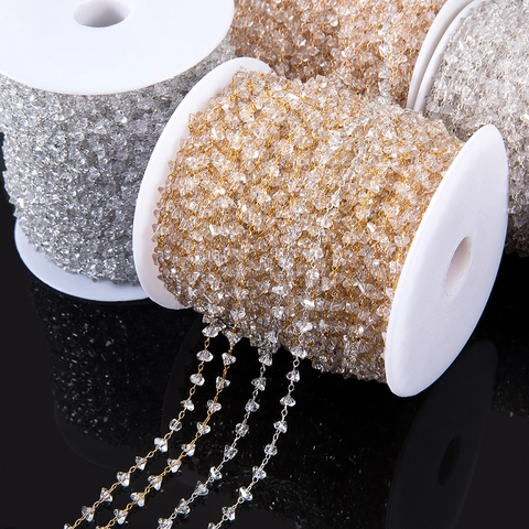 DIY Kralen Koperen Ketting Voor Sieraden Maken Handgemaakte Knutselaccessoires Goud Zilver Vergulde Strass Schakelketting