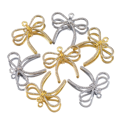 Colgante de Lazo de Aleación de Diamantes de Imitación para Creación de Joyería DIY Amuleto de Lazo Galvanizado Oro Plata Accesorio Artesanal