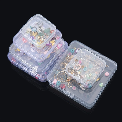 Transparent Plastic Storage Box Mini Clear Rectangular Square PP Organizer Case With Flip Cover For Jewelry Beads Findings