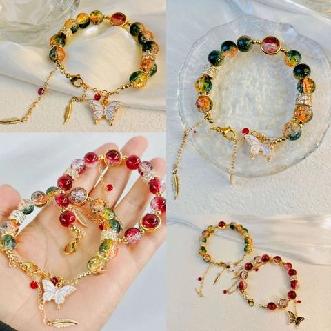 Crackle Glass Round Beads Printed Loose Beads For DIY Jewelry Making Bracelet Necklace Accessories