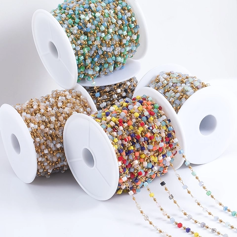 Stainless Steel DIY Jewelry Making Beaded Chain Colorful Square Cube Bead Gold Round Ball Accessory For Necklace Bracelet