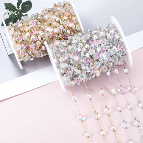 Edelstahl DIY Schmuckkette Mit Schmetterling Herz Strass Künstliche Perlen Perlen Für Haarschmuck Quasten Handwerk Herstellung