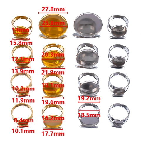 Adjustable Stainless Steel Ring Settings Round Flat Tray Bezel Base For DIY Jewelry Making Gold Silver Jewelry Findings