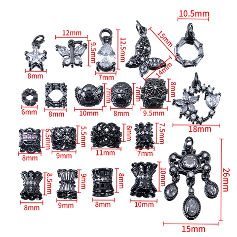 Copper Rhinestone DIY Jewelry Spacer Beads Gunmetal Black Star Butterfly Heart Hollow Pendants For Bracelet Necklace Making