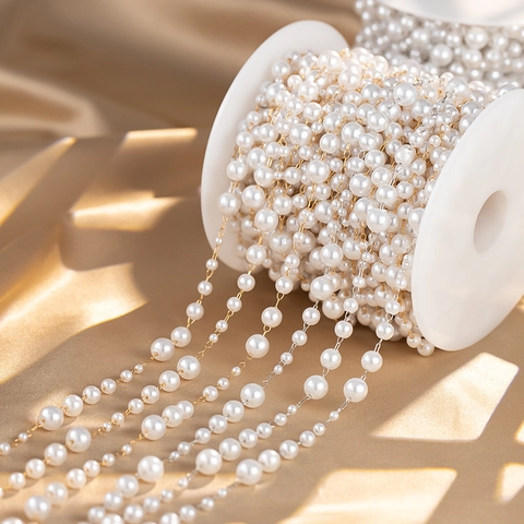 Copper Artificial Pearl Chain DIY Jewelry Making Material Clothing Decoration Plated Beaded Chain For Wedding Party Handmade Accessories