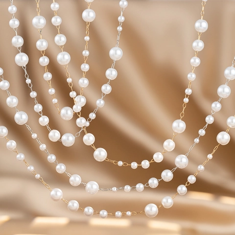 Copper Artificial Pearl Chain DIY Jewelry Making Material Clothing Decoration Plated Beaded Chain For Wedding Party Handmade Accessories