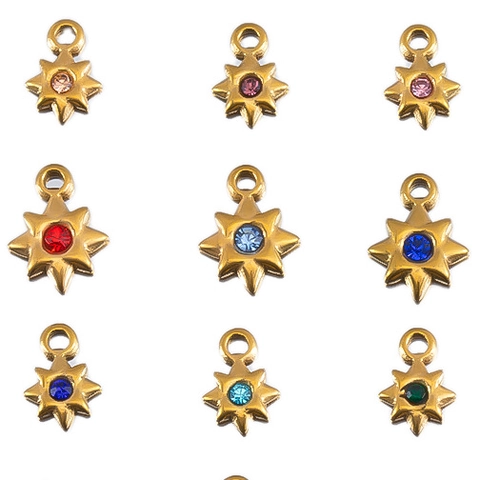 Stainless Steel Eight Pointed Star Rhinestone Pendant For DIY Necklace Bracelet Making Starburst Charm Jewelry Accessory