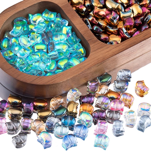 Czech Glass Cat Head Beads Colorful Electroplated Loose Beads For DIY Bracelet Hairpin Jewelry Making Material Colorful