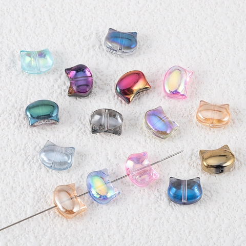 Czech Glass Cat Head Beads Colorful Electroplated Loose Beads For DIY Bracelet Hairpin Jewelry Making Material Colorful