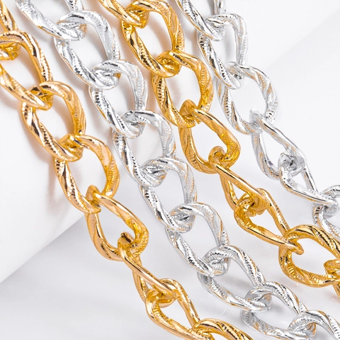 Minimalist Aluminum Alloy Textured Twist DIY Jewelry Chain Electroplated Gold Silver Curb Chain For Necklace Bracelet Making Craft