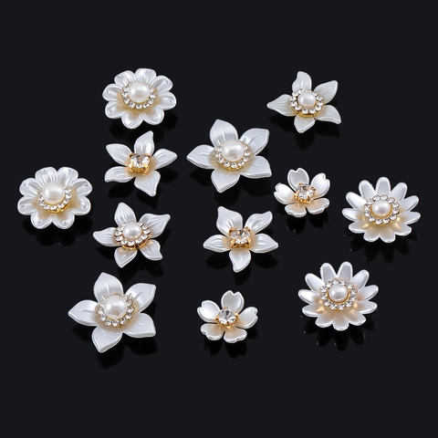 Accesorios de Joyería de Flores DIY Resina Perla Artificial Diamantes de Imitación Aleación Cuentas Florales para Boda Accesorio de Pelo Mujer
