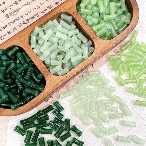 Perline Sciolte in Vetro a Nodo di Bambù Stile Cinese Serie Verde per Creazione di Gioielli Fai-da-Te Bracciale Collana