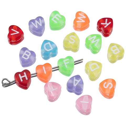 Cuentas de Acrílico de Alfabeto Corazón Estrella Luna Cruz Cara Sonriente Para Fabricación de Joyas DIY Pulsera Collar Artesanía Hecha a Mano Colores Mezclados Cuentas Redondas Planas