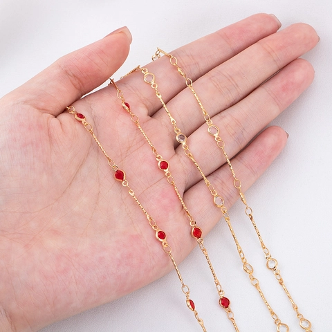 Gold Plated Copper Chain With Colorful Glass Beads For DIY Jewelry Making Bracelet Necklace Headwear Handmade Accessories