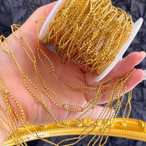 Stainless Steel Gold Geometric Diamond Textured Link Chain For DIY Necklace Bracelet Jewelry Making Findings Accessories