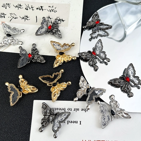 Vintage Ink Style Butterfly Alloy Pendants Rhinestone Inlaid Charms For DIY Jewelry Making Bracelet Necklace Accessories