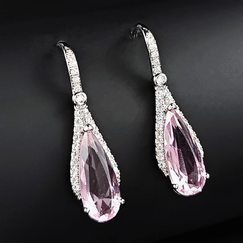 Pendientes Colgantes de Cobre Strass Rosa Gota de Agua Para Mujeres Elegante Forma de Pera Joyería de Boda Novia