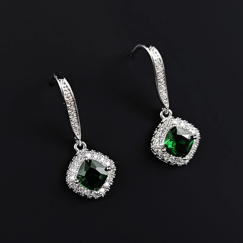 Square Cut Zirconia Halo Drop Earrings With 925 Sterling Silver Earring Post Copper Geometric Jewelry For Women Wedding Banquet