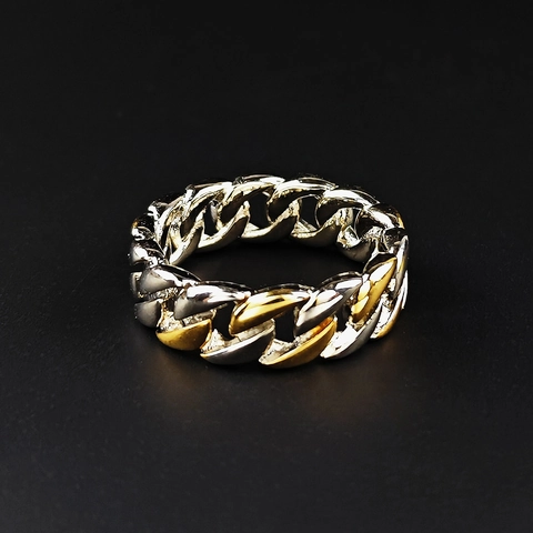 Punk Panzerkette Ring für Herren aus galvanisiertem Kupfer Gold Silber Zweifarbig Modischer Bandring Herrenschmuck Zubehör