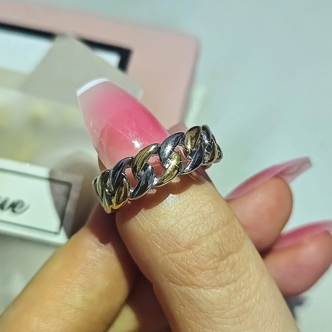 Punk Panzerkette Ring für Herren aus galvanisiertem Kupfer Gold Silber Zweifarbig Modischer Bandring Herrenschmuck Zubehör