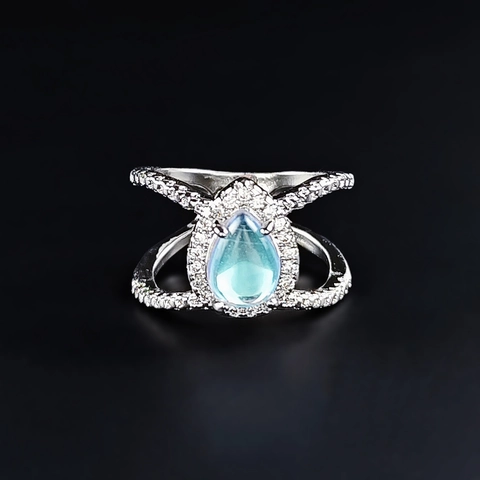 Women Luxury Pear Cut Faux Moonstone Copper Ring X-Shape Crossover Rhinestone Ring Wedding Party Engagement Jewelry Gift