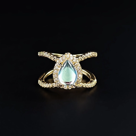 Women Luxury Pear Cut Faux Moonstone Copper Ring X-Shape Crossover Rhinestone Ring Wedding Party Engagement Jewelry Gift