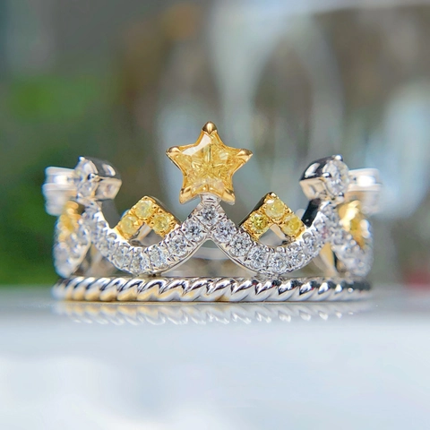 Vintage Königliche Krone Tiara Ring Kupfer Gold Silber Plattiert Gelb Pentagramm Stern Strass Eingelegt Mode Schmuck Für Damen