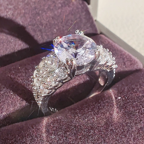 Classic Round Brilliant Cut Zircon Diamond Ring Romantic Micro Pave Copper Ring For Women Valentine's Day Jewelry Gift