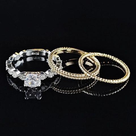 Elegante Juego de Anillos Apilables de Plata de Ley 925 Chapado en Platino Con Strass para Mujer Joyas de Boda Fiesta