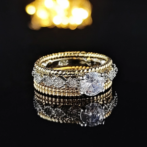 Elegante Juego de Anillos Apilables de Plata de Ley 925 Chapado en Platino Con Strass para Mujer Joyas de Boda Fiesta